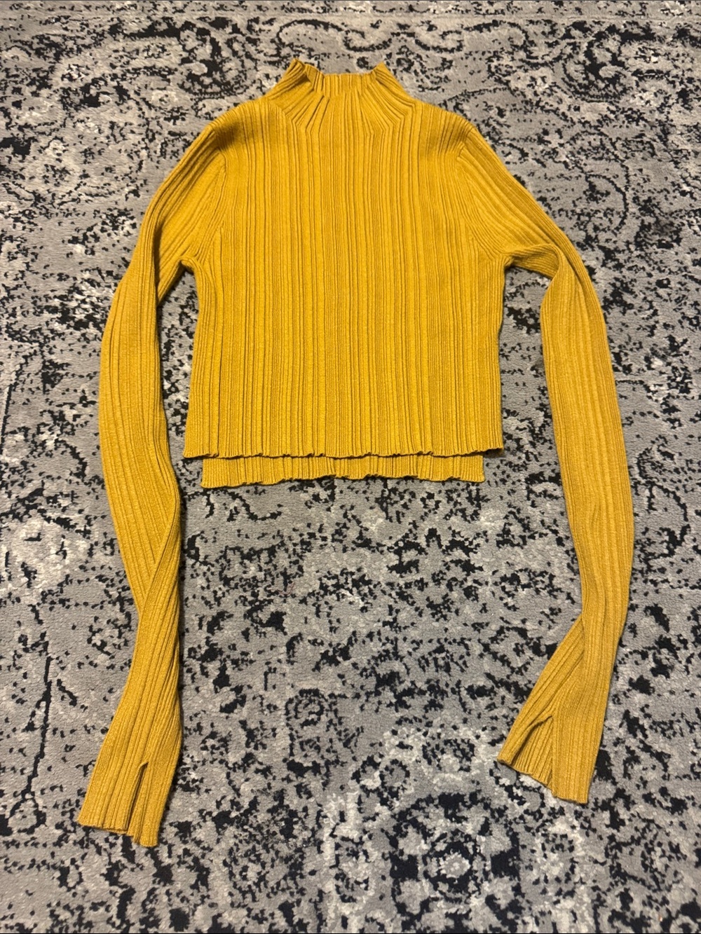 AllSaints Mustard Yellow Ribbed Long Sleeve Top